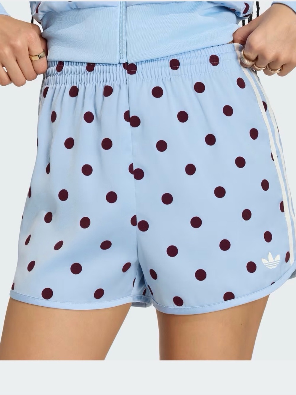 adidas Light Blue Athletic Shorts with Burgundy Polka Dots - Picture 8 of 9